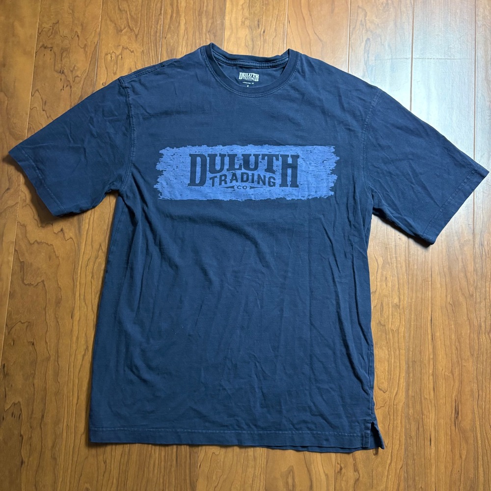 Duluth Trading Co Mens Small Navy Blue Longtail T-Shirt Graphic Logo Workwear